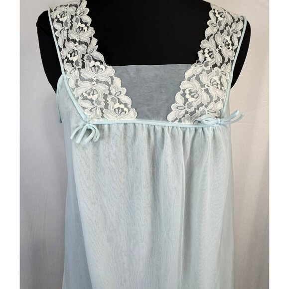 Henson Kickernick Blue Sheer Nylon Lace Nightgown Gown Medium Needs Repairs - Picture 2 of 10